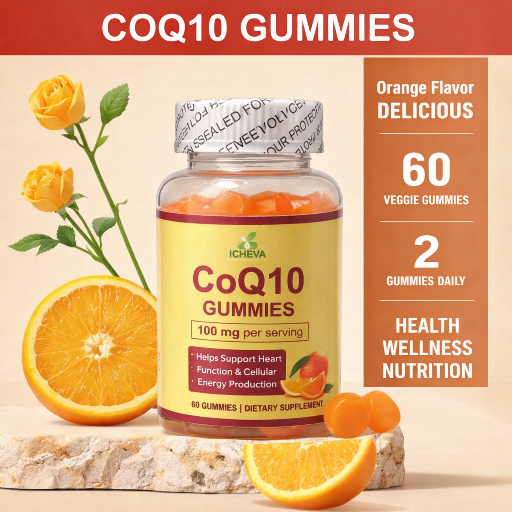 CoQ10 Gummies 100mg – Vegan, Orange Flavor | Cellular Energy Support – 60 Gummies