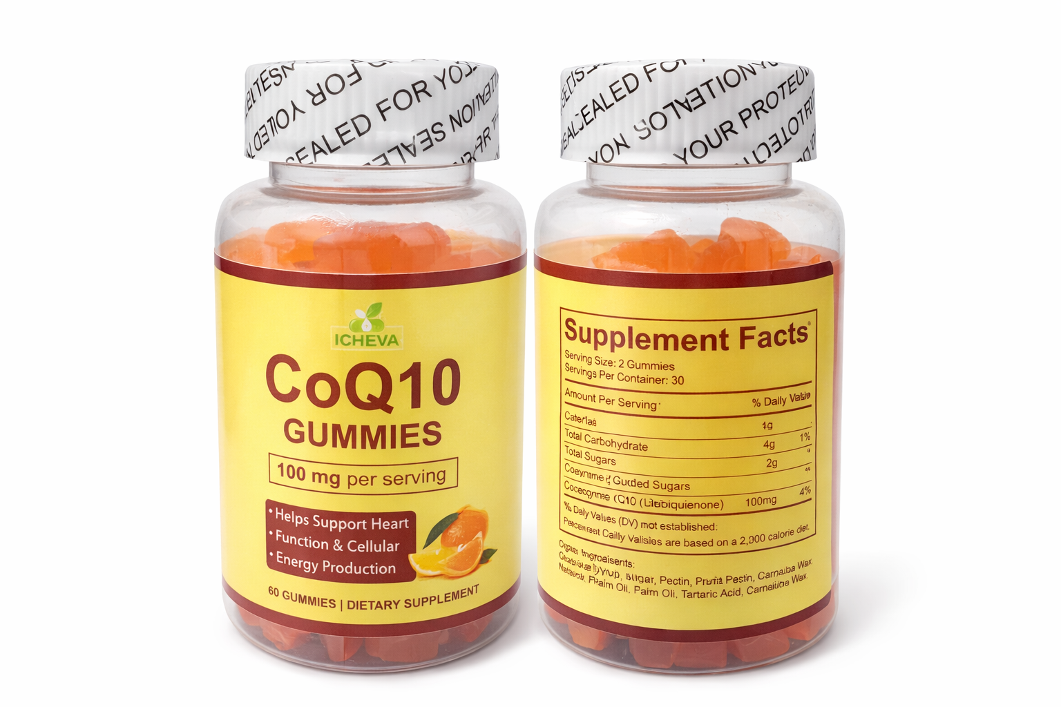 CoQ10 Gummies 100mg – Vegan, Orange Flavor | Cellular Energy Support – 60 Gummies