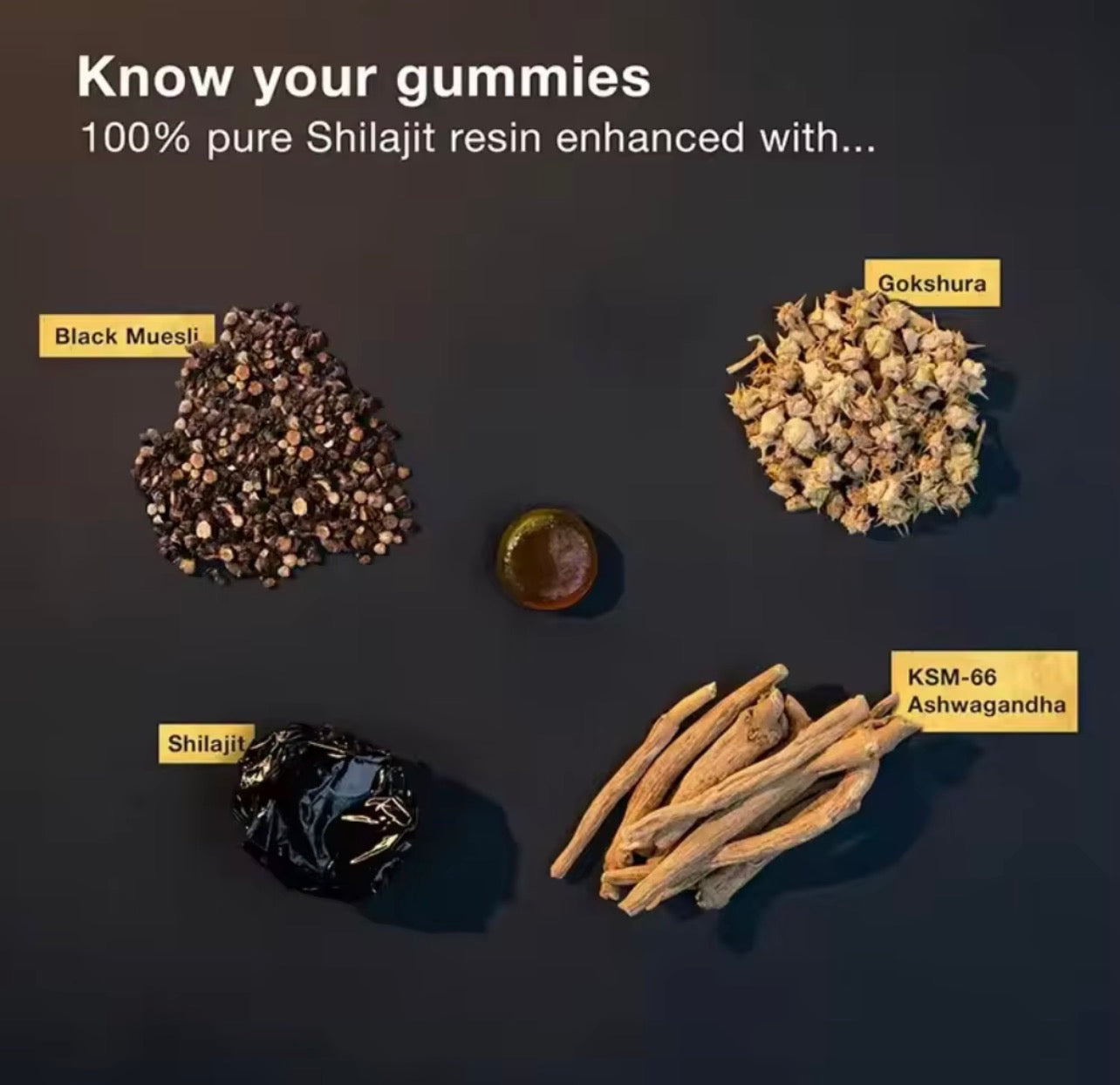 ICHEVA Pure Himalayan Shilajit Gold Gummies – 3000mg | With Ashwagandha & Black Musli | 60 Gummies