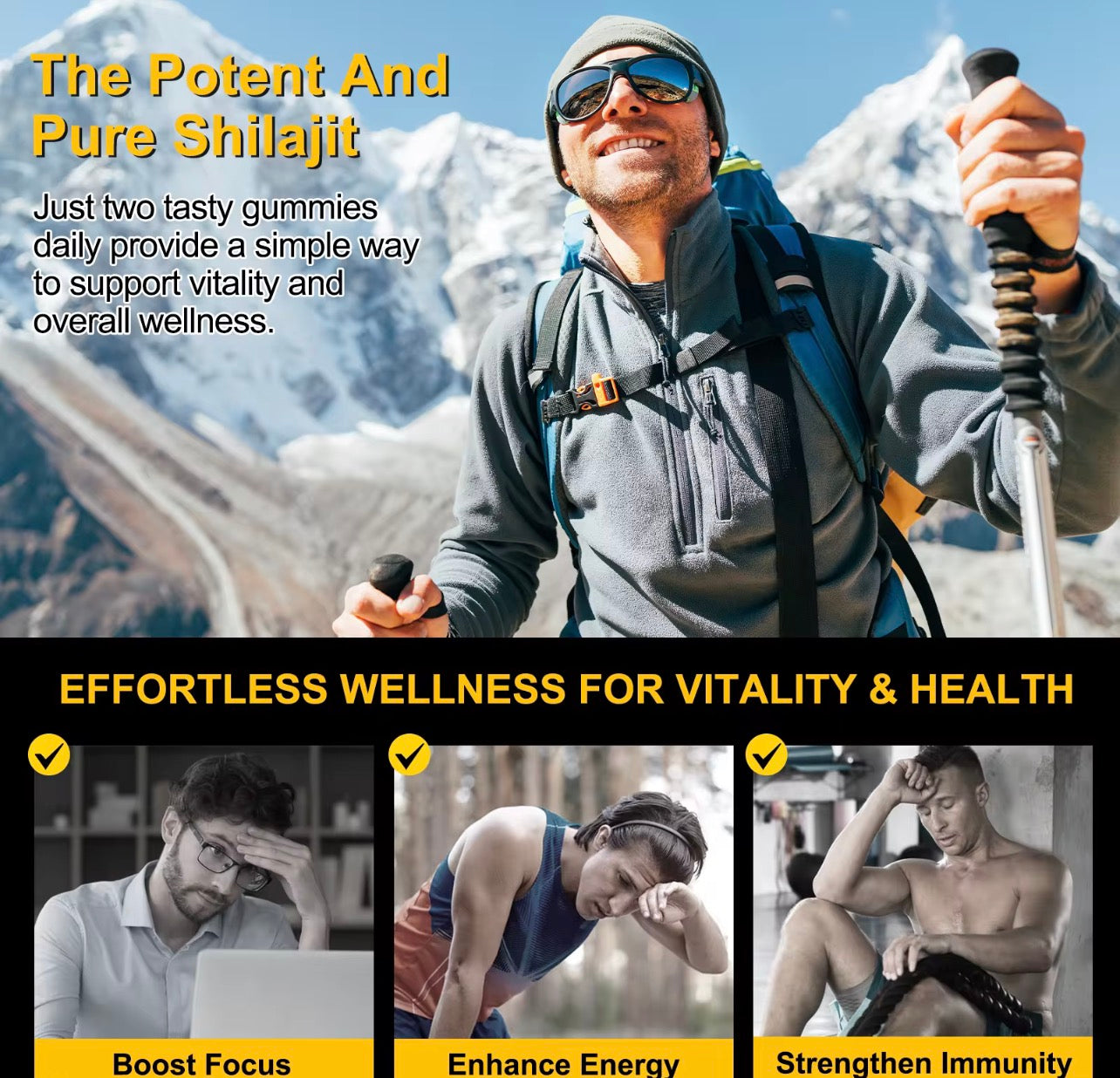 ICHEVA Pure Himalayan Shilajit Gold Gummies – 3000mg | With Ashwagandha & Black Musli | 60 Gummies